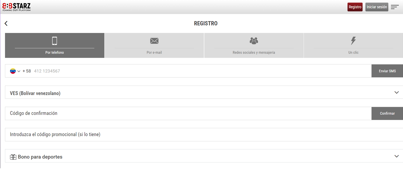 Registro en 888STARZ. 